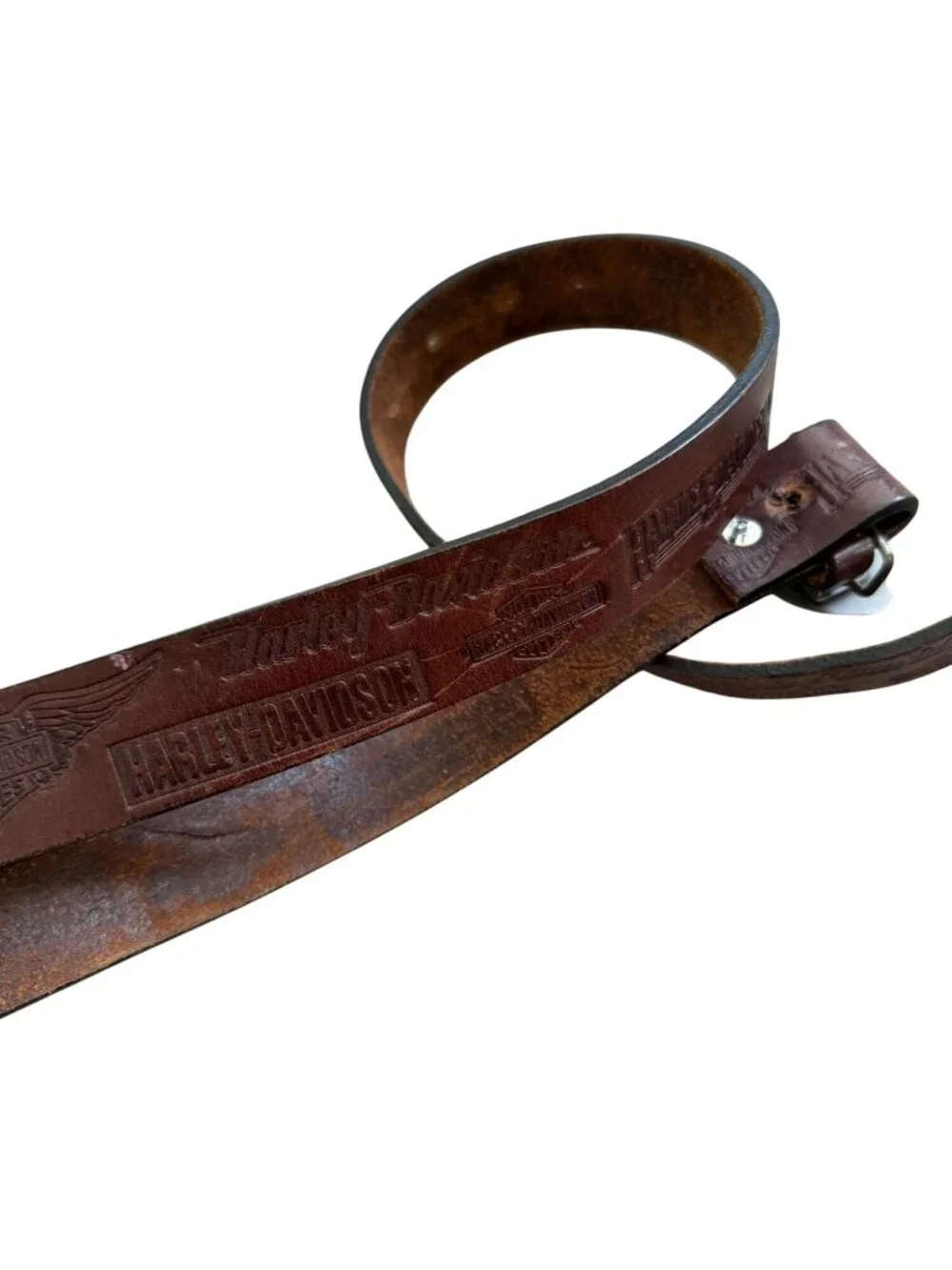HARLEY DAVIDSON Brown Leather Buckle Belt 33”-38”